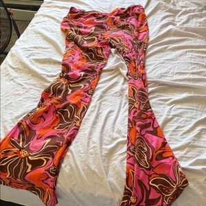 No Boundaries Pink, Brown & Orange Floral Flare Pants